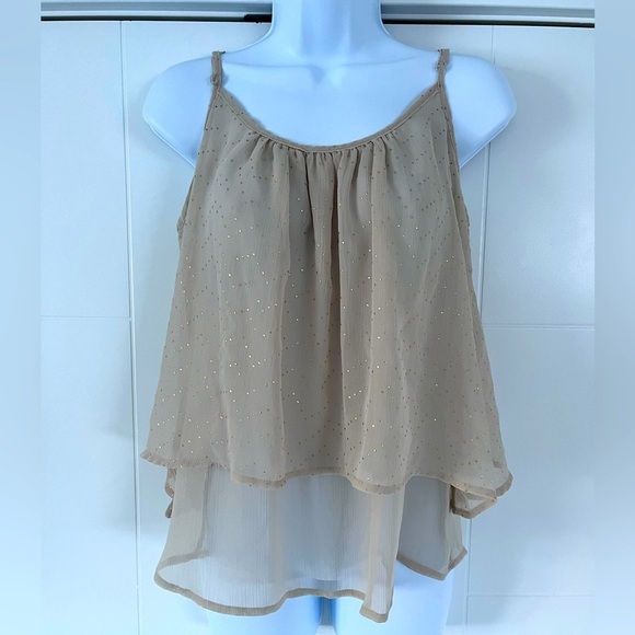 Vintage XXI/ Spaghetti strap blouse/ Camisole/ Gold detail/ Layered/ Size US M - Picture 3 of 10